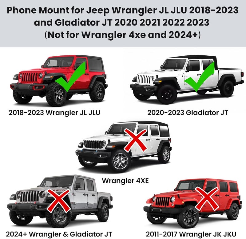 DIAMOOKY Upgraded Metal Phone Mount for Jeep Wrangler JL JLU 2018-2023 & Gladiator JT 2020 2021 2022 2023 Accessories, Dash Phone Holder with Duck Mounts System Kit (Not for 4xe & 2024+) - Image 2